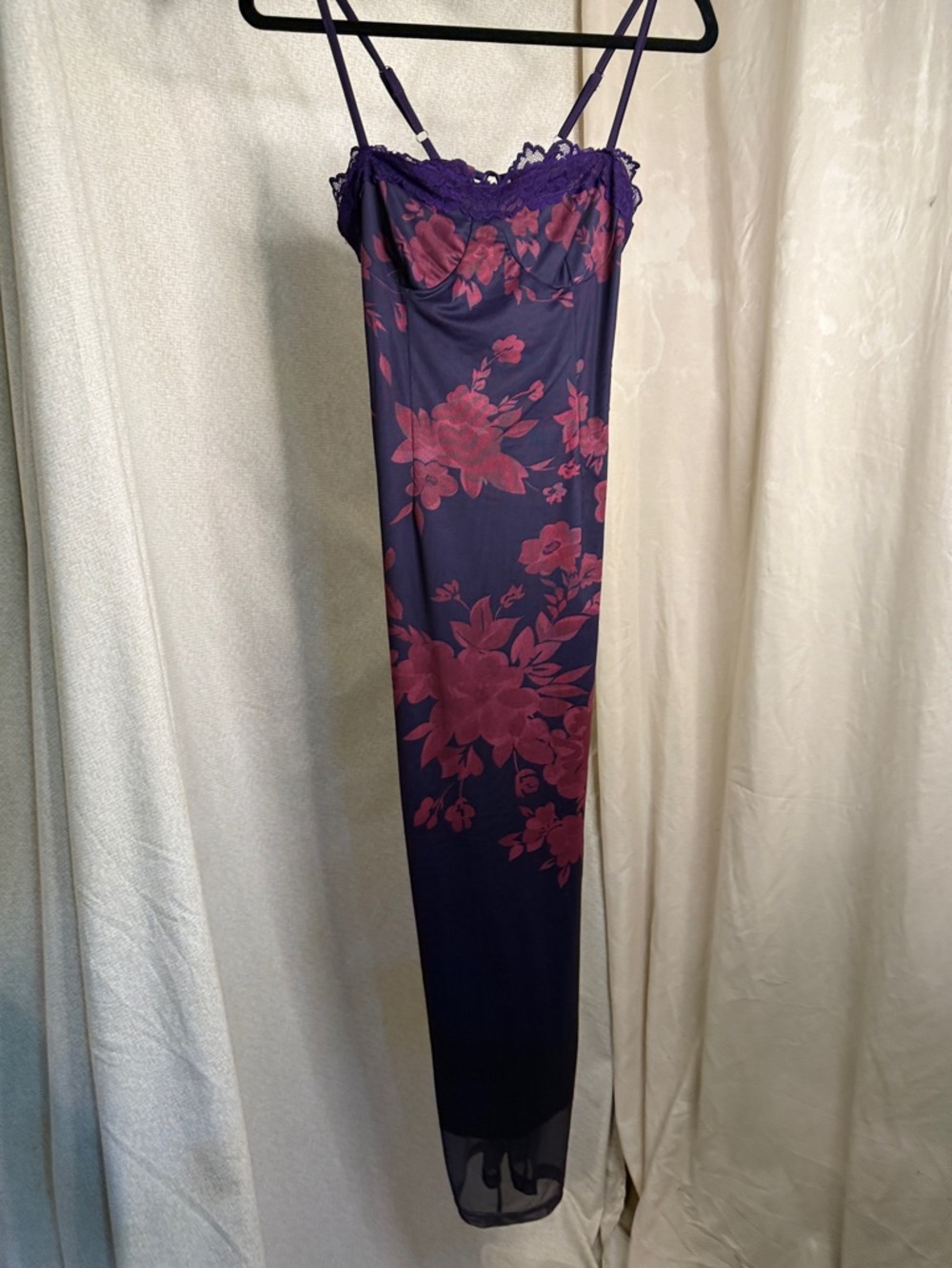 Commense Deep Purple Slip Dress with Burgundy Floral